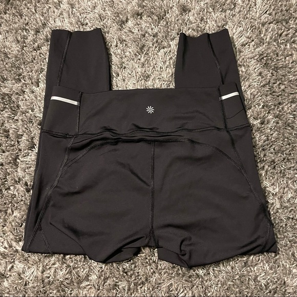 Athleta Black Sonic Capri Leggings size M High Rise Raw Hem Reflective - Picture 8 of 8